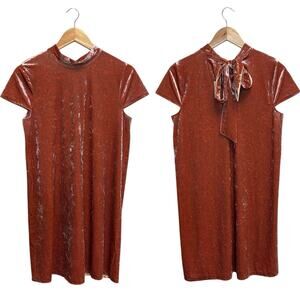 Madewell NWT Crushed Velvet Tie Back Mockneck Mini Dress Coral Mod Retro Medium